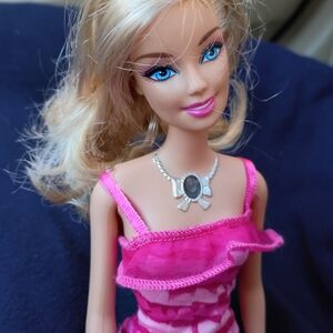 Mattel Barbie 2012  Fashionistas Doll in Bright Pink Dress with Silver Necklace